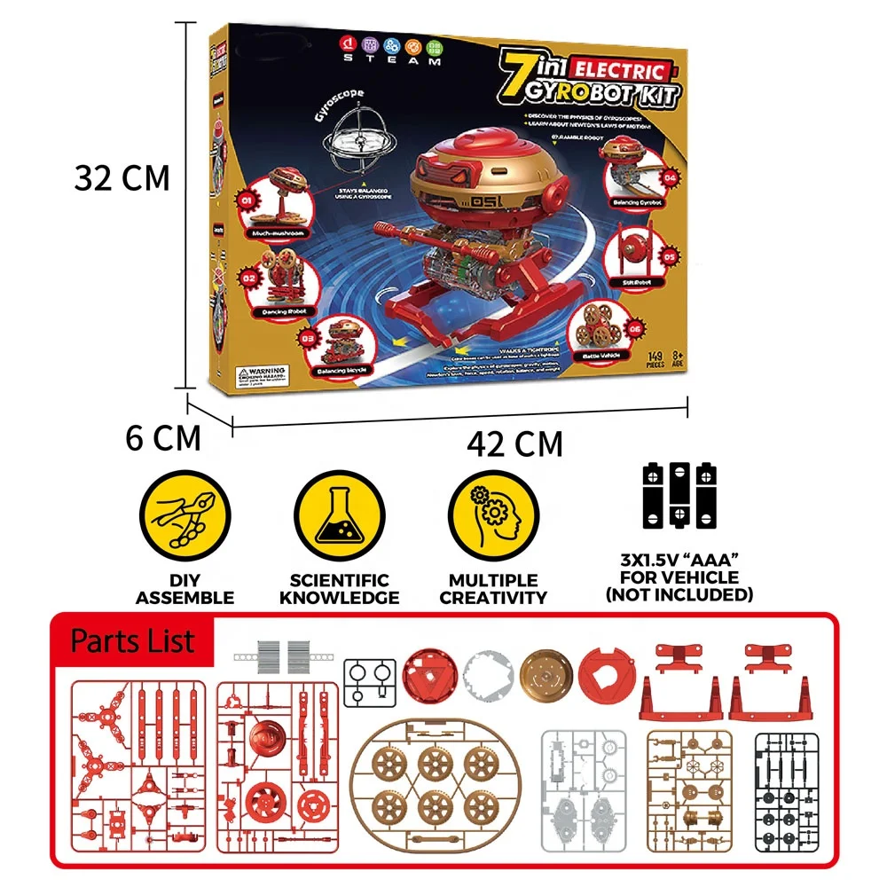7 in 1 electric gyro robot kit kids diy assemble gear gyroscope robot building blocks STEAM scientific experiment puzzle set