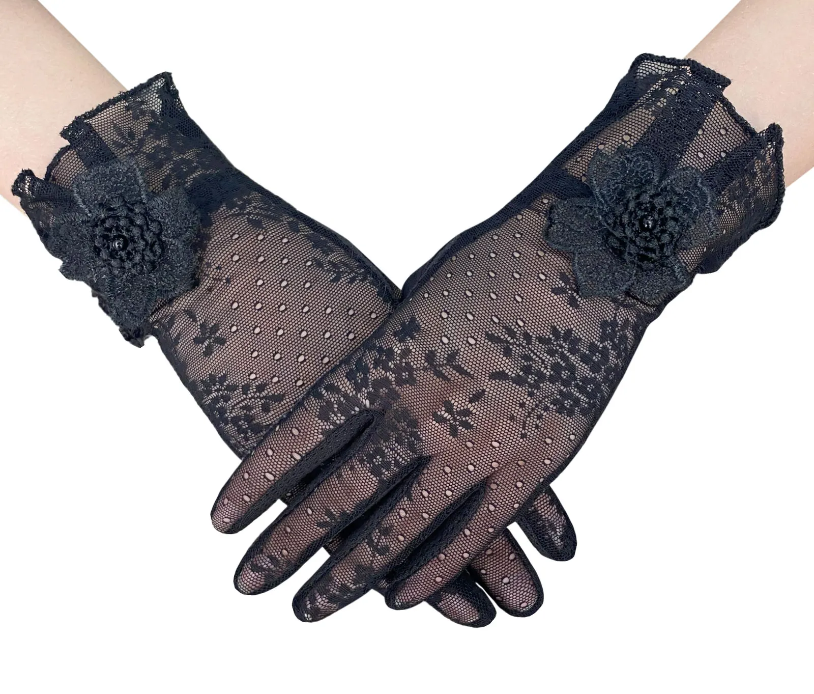 Новинка солнцезащитные перчатки для сенсорного экрана в горошек УФ-защита кружевные летние уличные женщин и девочек