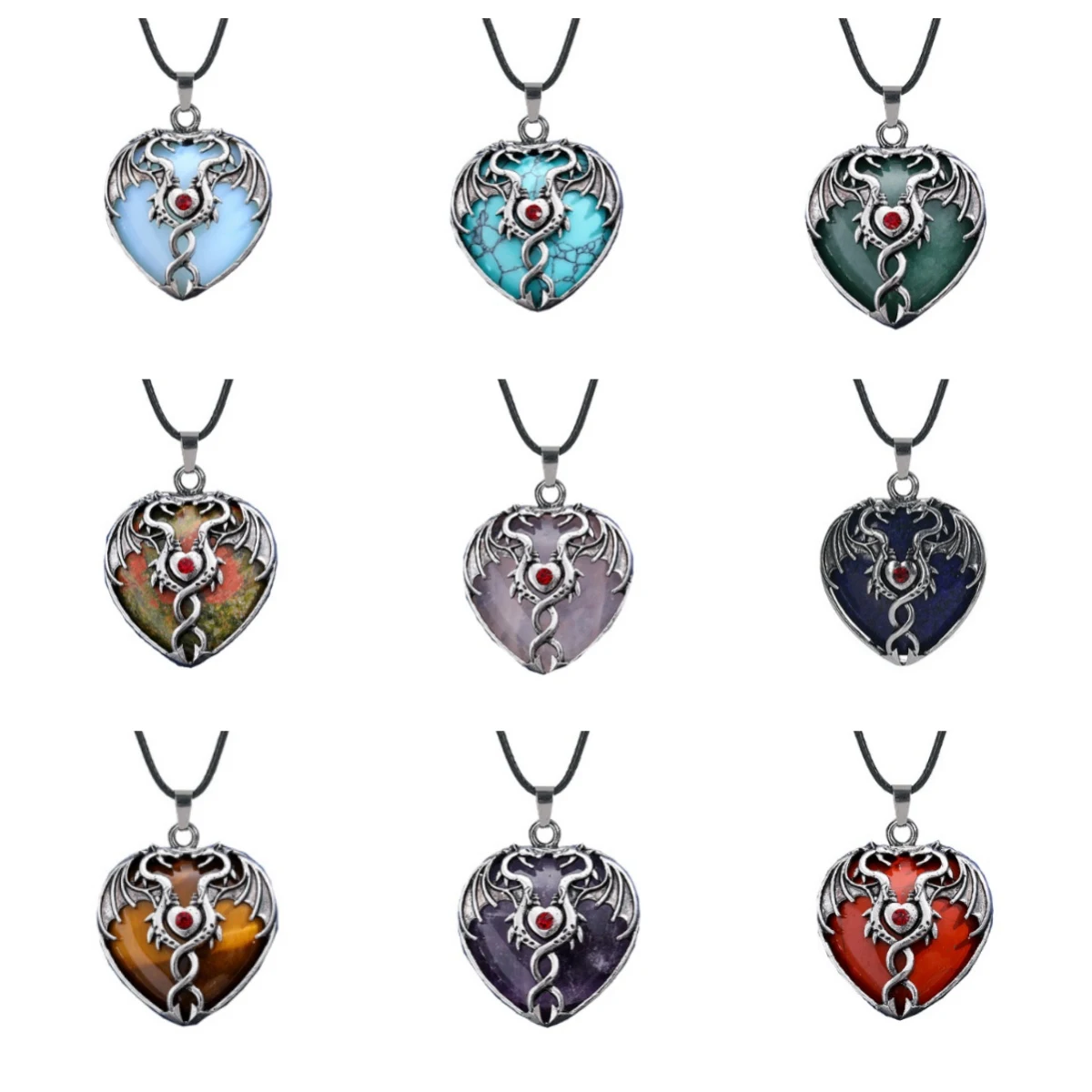 Wholesale Vintage Multicolor Pterosaur Shape Pendant Necklace Natural Gemstone Jewelry Gift for Women Men