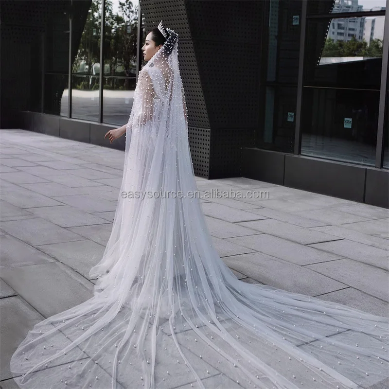 YM131 gorgeous Pearls Cathedral Veil with Comb Soft 1 Tier Wedding Veil for Bride Wedding Accessories