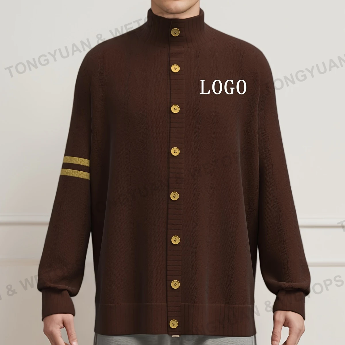 BSCI Custom Clothes Varsity Cardigan Soft and Fashionable Striped Sweater for Winter Casual Wear with Knitted Pattern Decoration