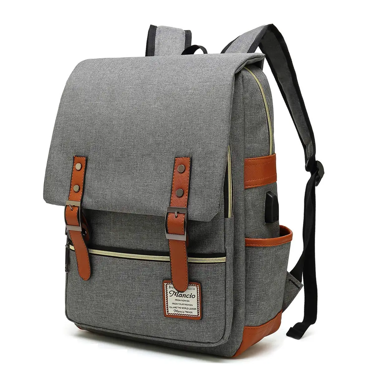 Custom Travel Vintage Canvas Backpack USB Port Laptop Backpack Outdoor School College Backpack