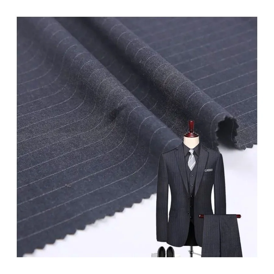 Custom 190gsm lightweight poly rayon navy plain dye tr woven stripe suit material fabric