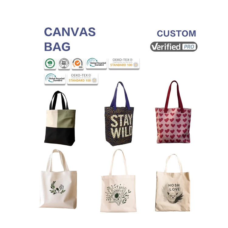 Huahao Wholesale Custom Logo Printing Eco Friendly Recyclable Plain Shopping Promotional Tote cotton Canvas bags