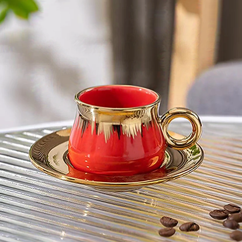 Hot Selling 90Ml Design Decal Pink Gold Plating Porcelain Gifts Coffee Ceramic Mugs Cups For Coffee Set