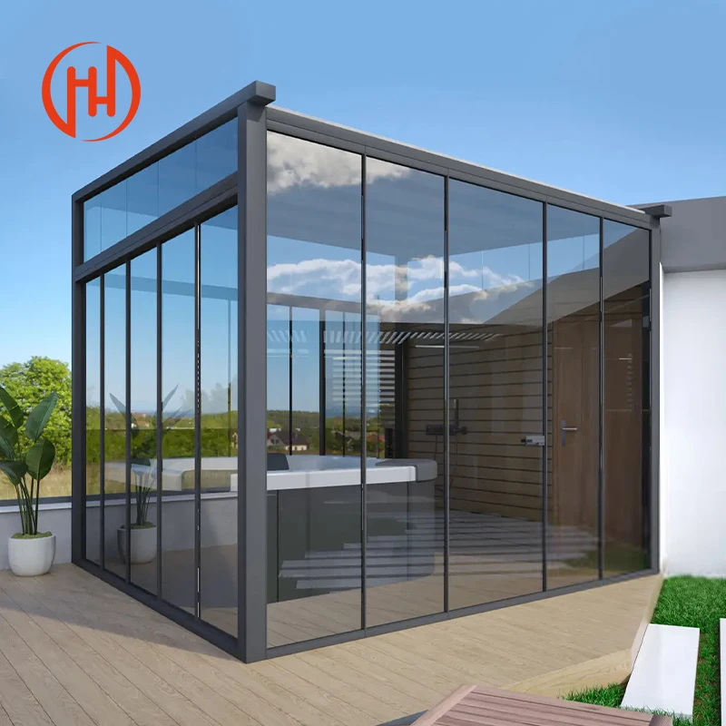 Wholesale Outdoor Garden Sunroom Tempered Glass Small Tiny House Sunny Villa Aluminum Frame Sunshine Glass Sunrooms