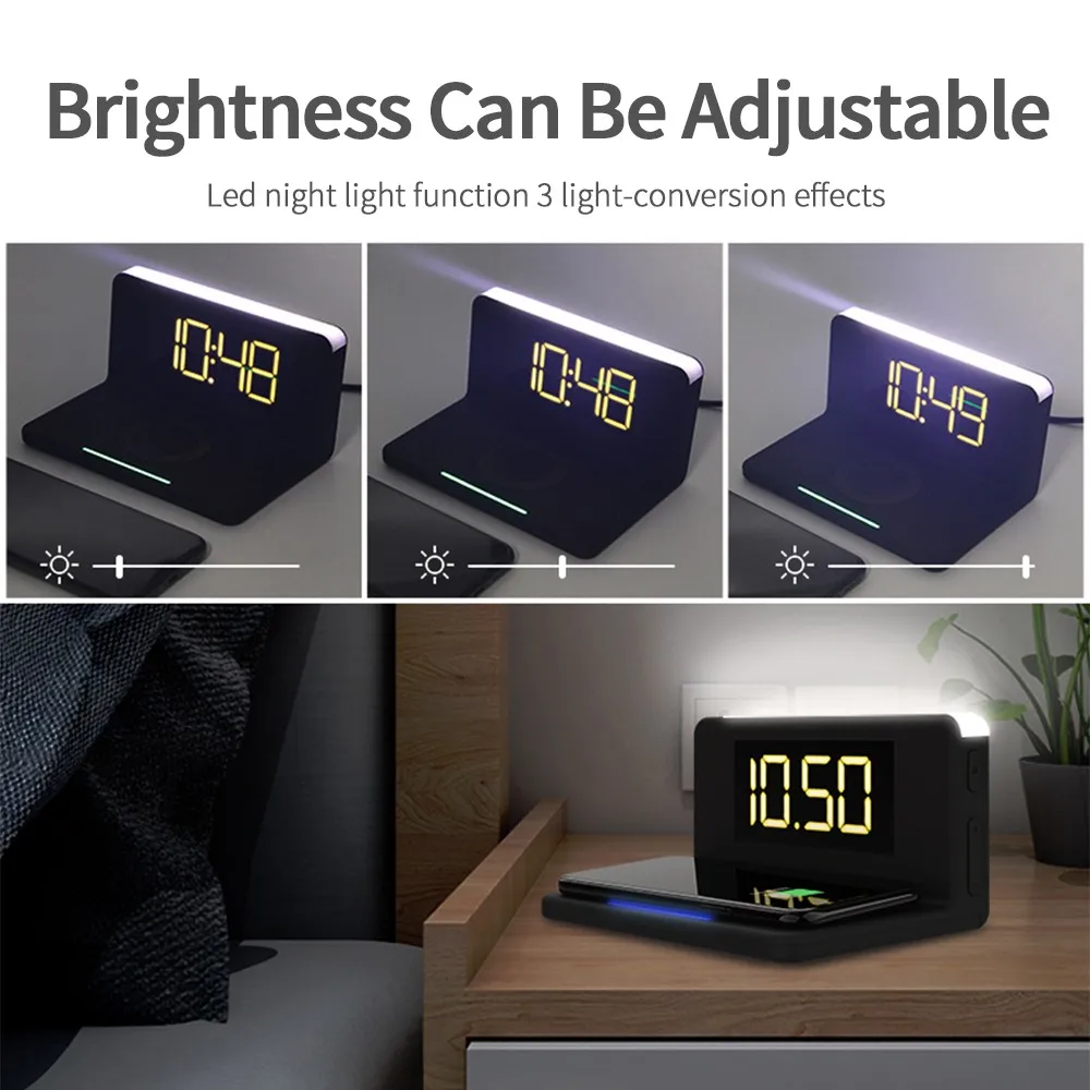 Новинка 2021 10 Вт будильник мобильный телефон 4 в 1 или 3 в 1 Быстрое беспроводное зарядное устройство Qi подставка для лампы