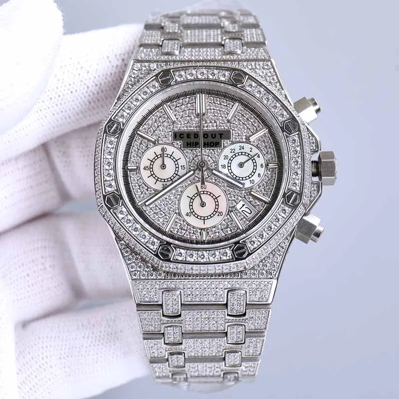 Bust Down Hip Hop Rappers Iced Out Wrist Watch Handmade Setting Moissanite Quartz Movement Watch