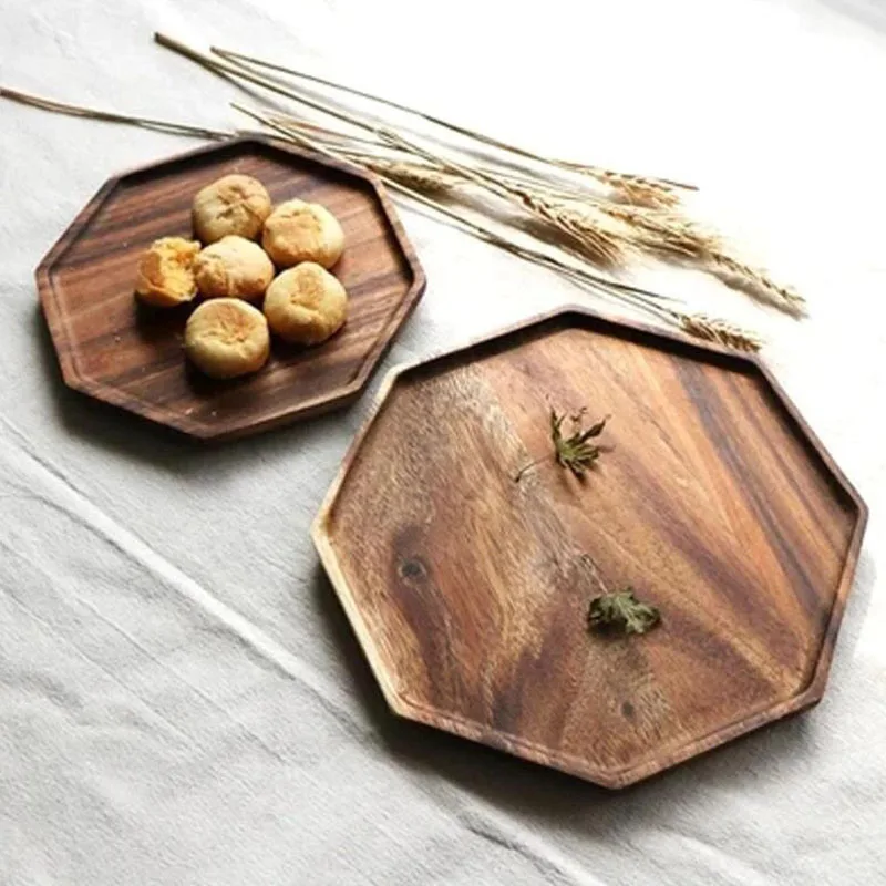 Wooden Dinner Plates Round Wood Serving Tray Wooden Sandwich Fruit Platter for Food Vegetable Salad Plate