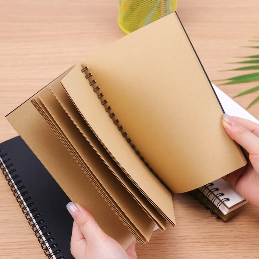 Retro Spiral Coil Sketchbook Kraft Paper Notebook Sketch Painting Diary Journal Student Blank Book Memo Notebook