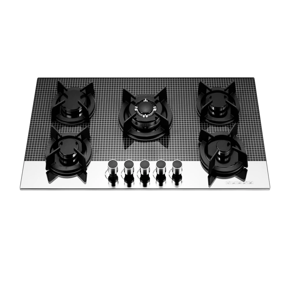 Портативная газовая плита, 5 горелок, панель из закаленного стекла, газовая плита, кухонная Встраиваемая встроенная варочная панель, газовая плита