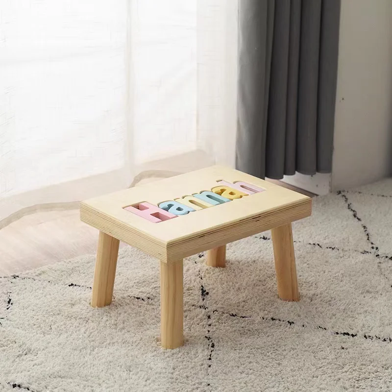 Tailai Handmade Personalized Wooden Puzzle Step Stool Bench Birthday Gift Wood Stool Personalized Puzzle Kids Stool or Bench