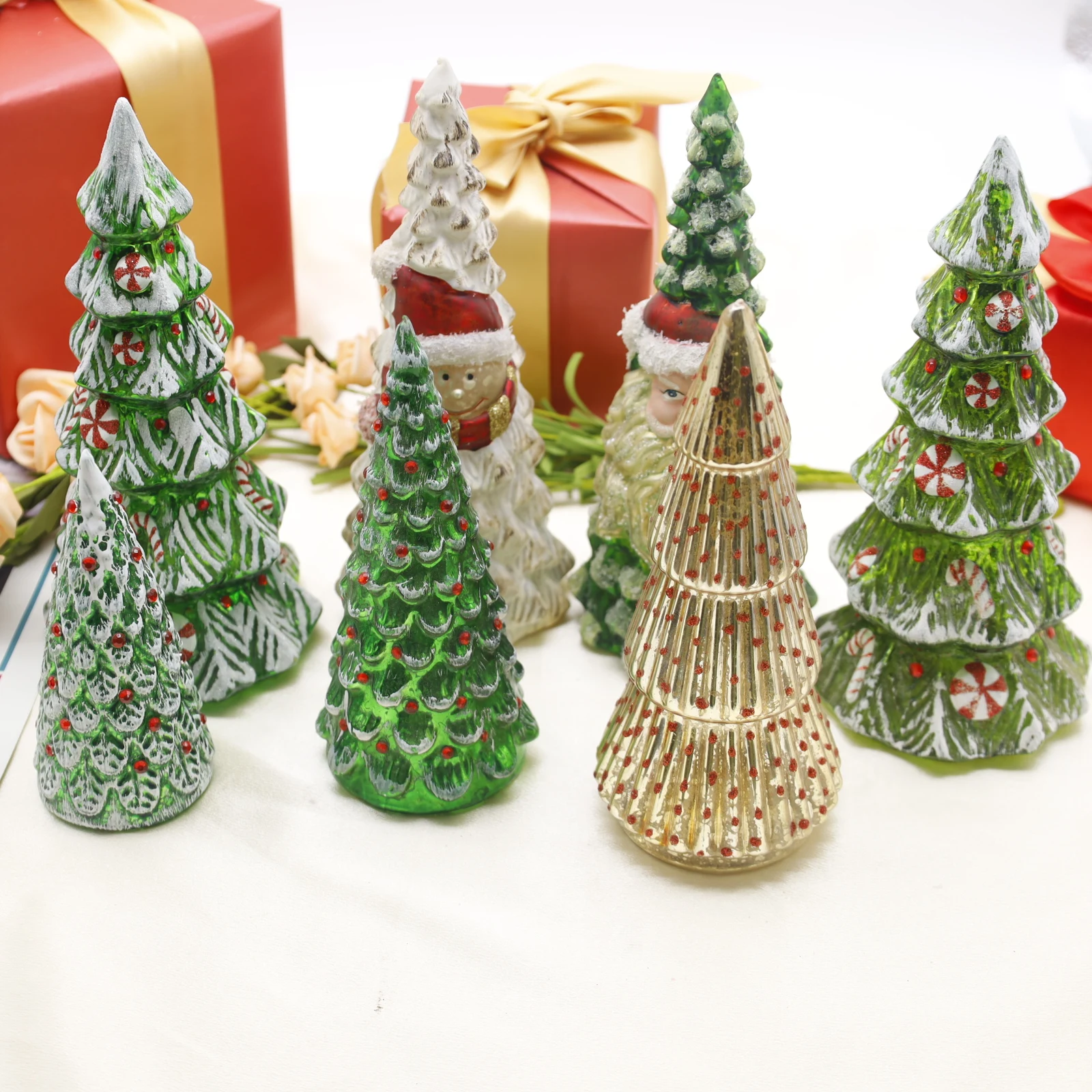 2024 New Product Christmas Decoration Desktop Glass tree with lights Christmas Luminous Night Lights Trees Crafts For Party