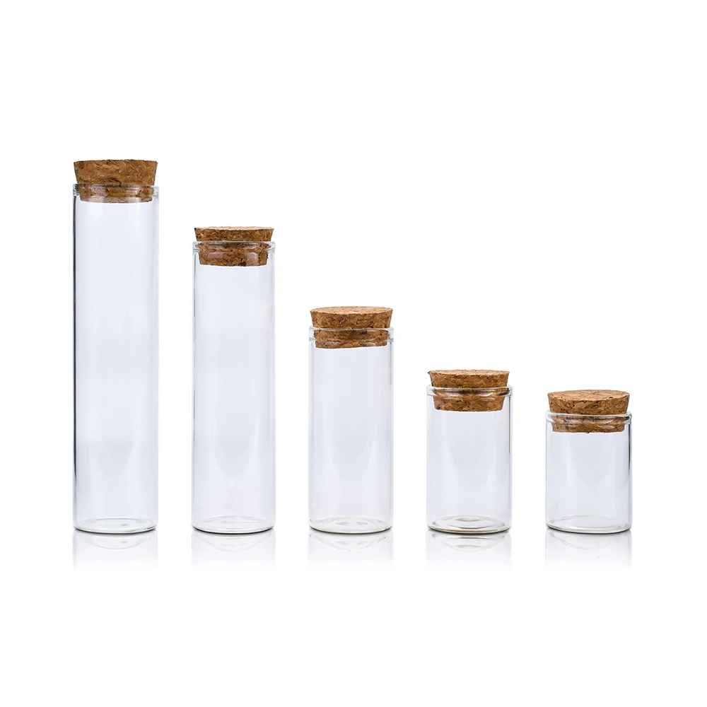 Wholesale mini clear 5ml 8ml 10ml 20ml 30ml 50ml 100ml wedding favors bottle wishing glass vials with cork stoppers