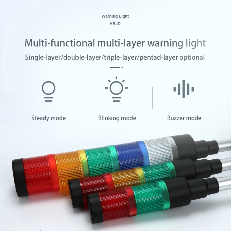 Warning Tower Light 1/2/3/5 Layers colors Industrial LED Signal Tower Light With Buzzer HBJD Series