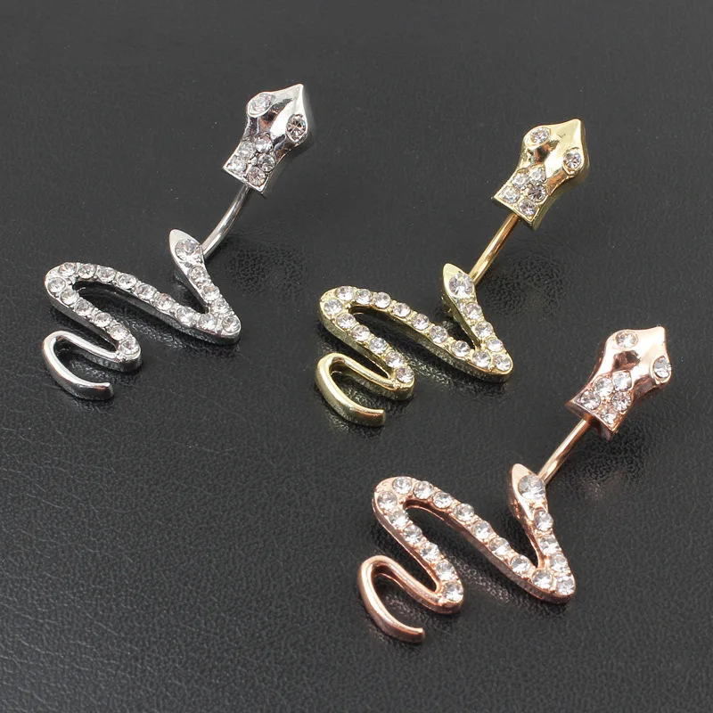 Surgical Stainless Steel Belly Button Ring Full Diamond Snake Navel Ring Piercing Body Hypoallergenic Umbilical Nail for Women