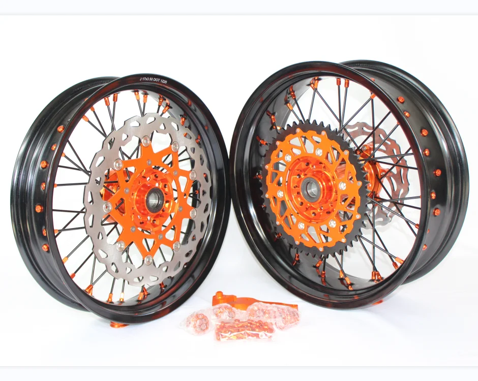 17 inch Black Rim Orange Hub motorcycle Super Motard alloy rims for EXC SXF