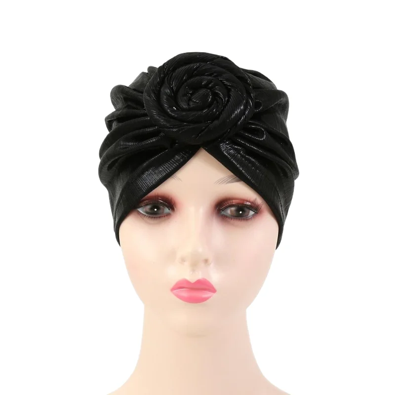 Women Turban African Pattern Headwrap Solid Pretied Flower Knot Bonnet Hat for Women Girls New Fashion Wholesale Gold Silver