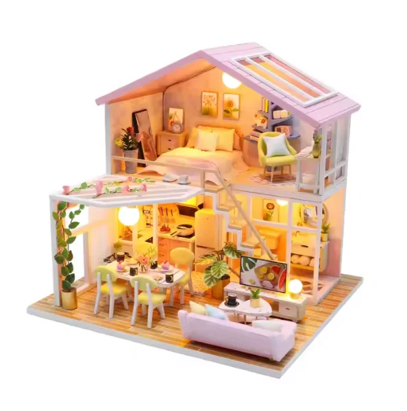 Popular Mini Room Craft Kit Wooden Toy Miniature Diy Doll House with Led Light for Kids Color Box Wood Unisex