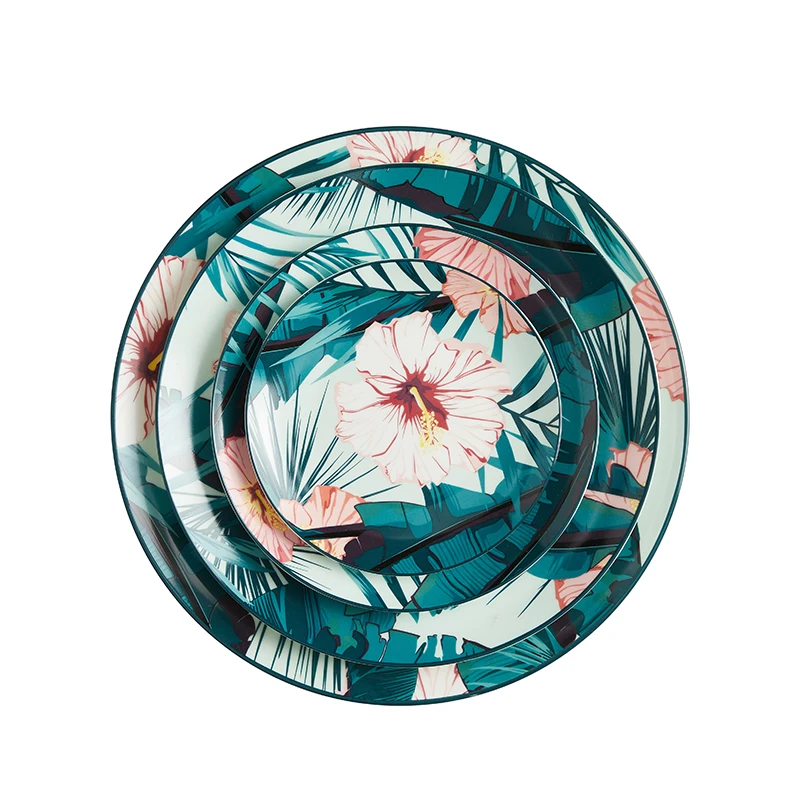 Creative nordic ceramic plates four sets of household green plant design western restaurant dinnerware philippines