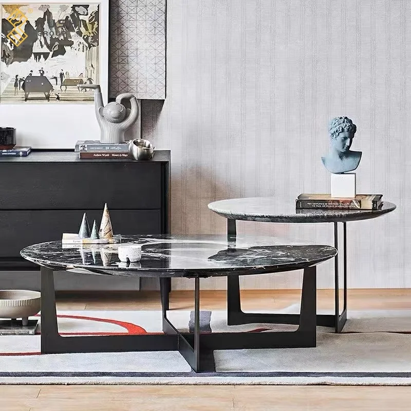 Yushi Group cheap furniture set modern luxury the room living room furniture black metal center round marble coffee table set
