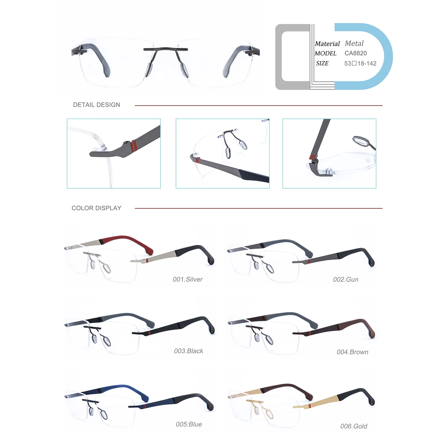 Chasma Metal rimless frameless spectacles Square Optical Glasses Frame Eyewear