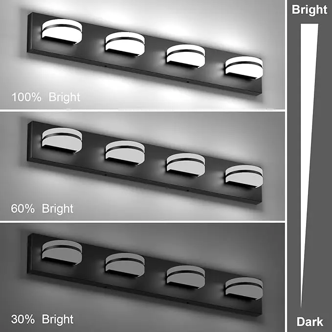 18W 1260LM 4-Light LED Vanity Light Dimmable 5000K Matte Black Bathroom Light Fixture Aluminum Wall Lamps