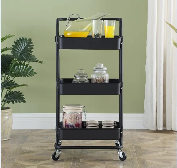 Zhenzhi Kitchen Bathroom Cart European Thickened Can Move 3-tier Utility Rolling Trolley Home Storage OEM Stainless Steel SGS