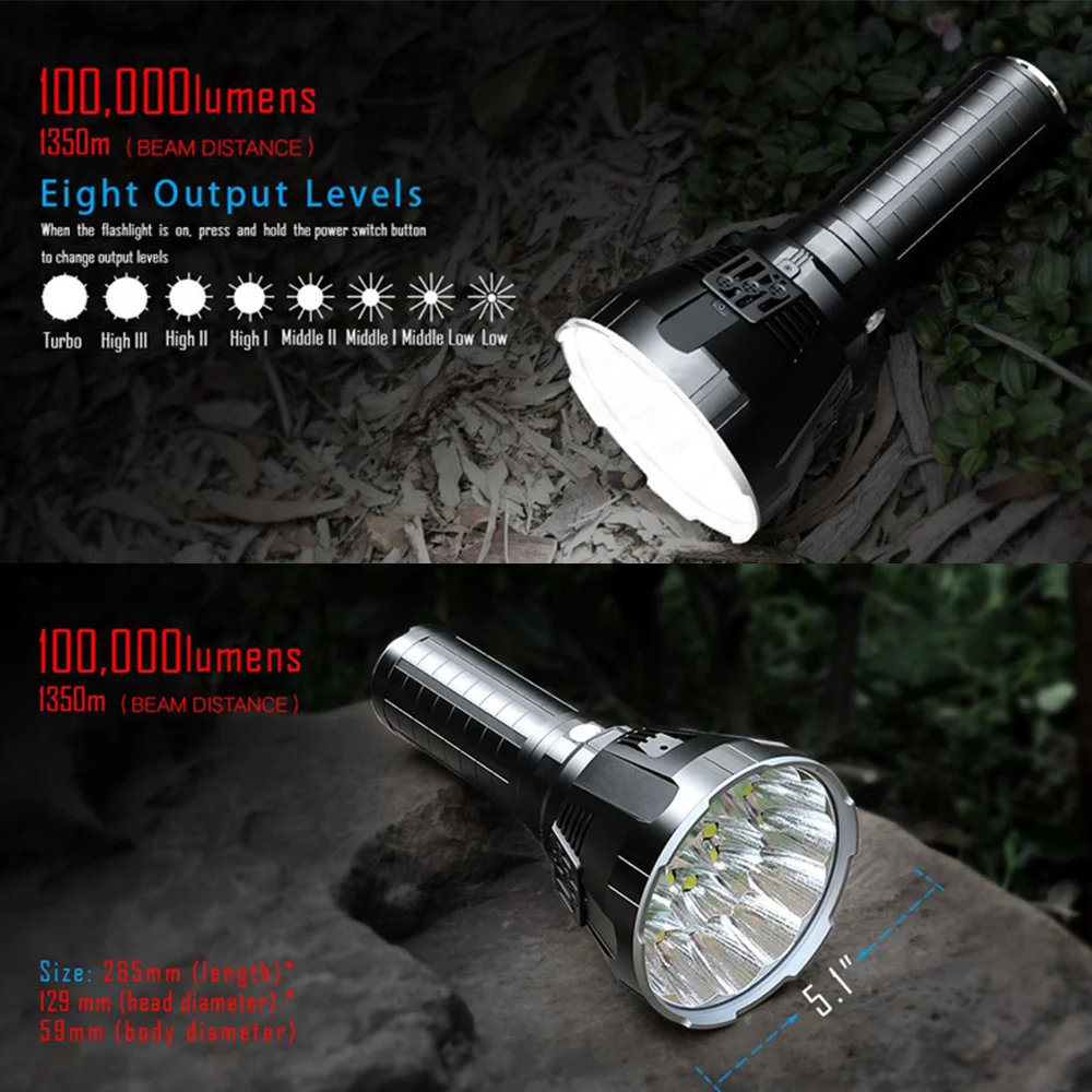 XHP70 flashlights high lumens 100000 1350m Long Range Distance Waterproof Rechargeable LED Tactical Flashlight Torch Searchlight