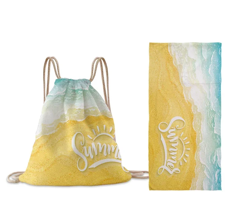 XIAOAO  Microfiber Custom Printed Sand Free Beach Towel With Backpack