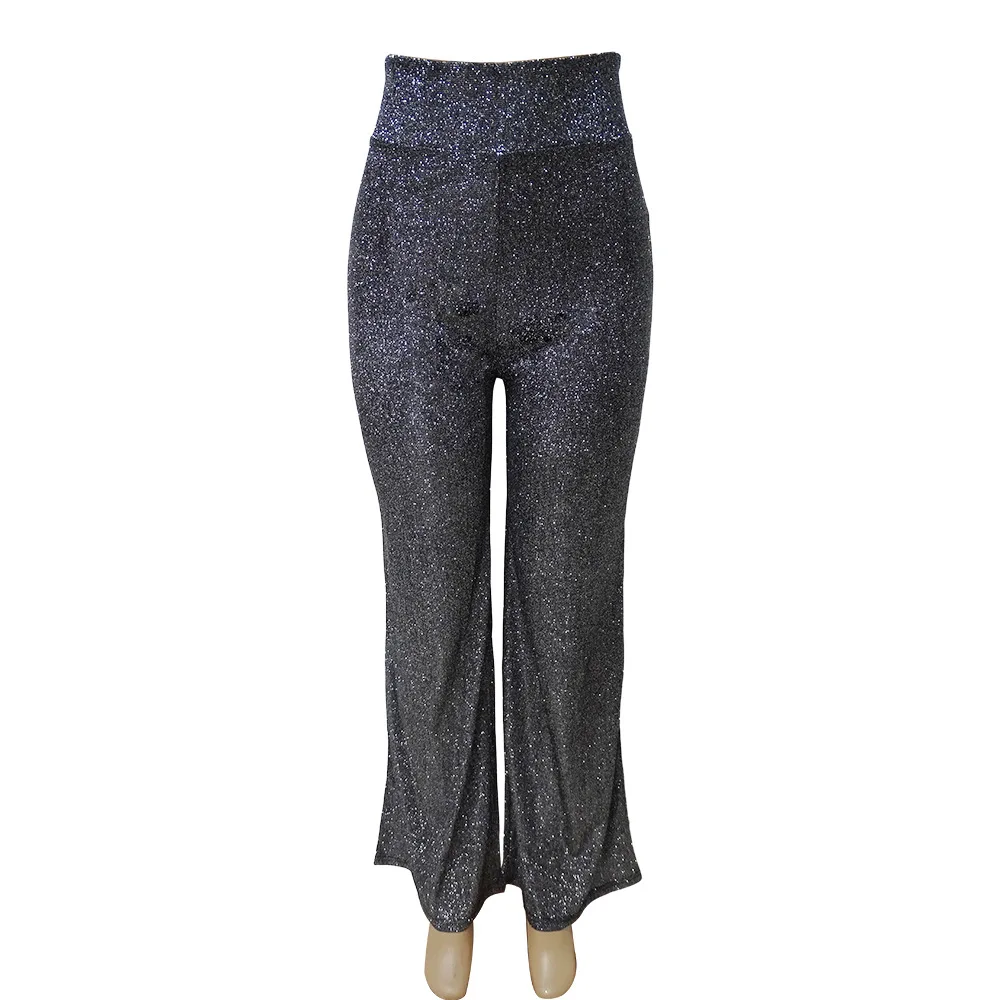 Party Elastic High Rise Sexy Metallic Sequined Pants Women Trousers Wide Leg Pants For Women
