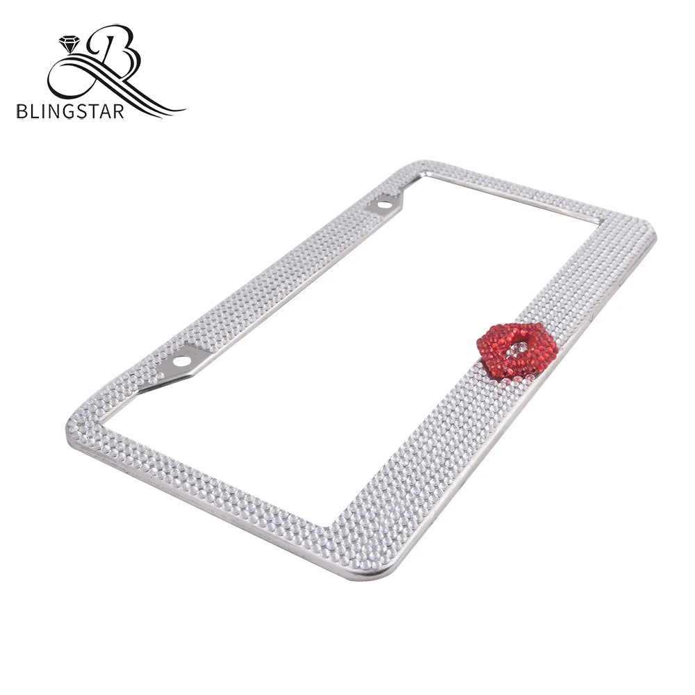 red lip Customized Bling Car License Plate Frame with Rhinestone decorative license plate frames