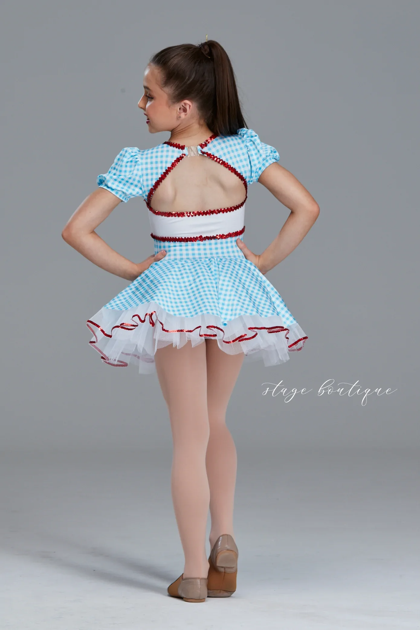 Girls Blue Grid Print Fabric Dance Dress Jazz/Tap Ballet Costume Tutu Skirt Kids Stage Performance Leotards Wholesale Dancewear