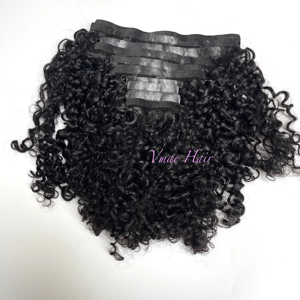 VMAE Wholesale Vietnamese Raw Cuticle Aligned Human Hair PU Invisible Clip Ins Afro Kinky Curly Seamless Clip In Hair Extension