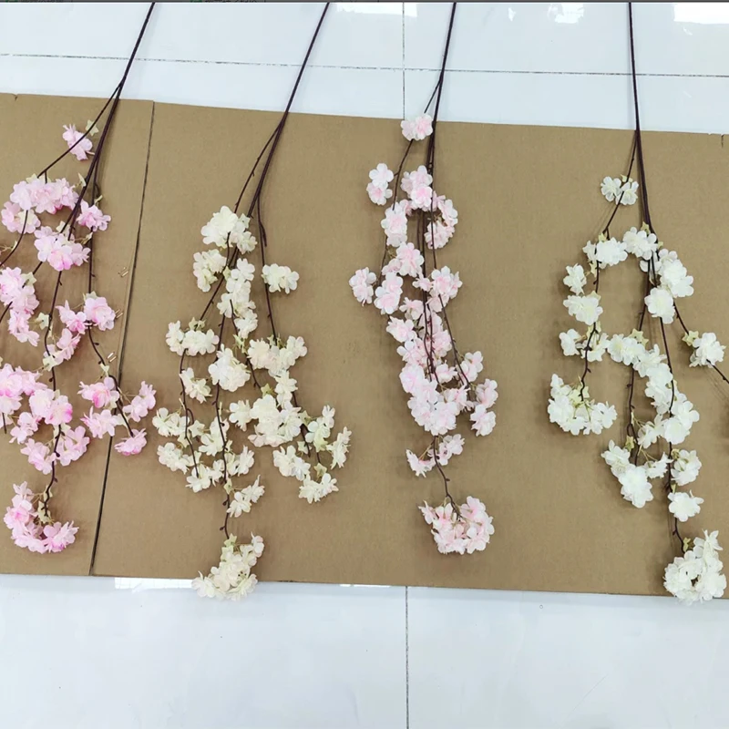 DIY Artificial Tree Flowers Cherry Blossom Branches with leaf for Wedding Decoration