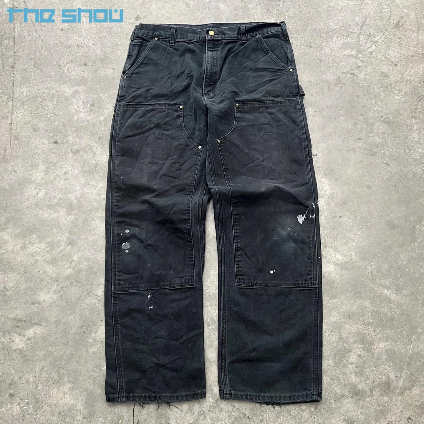 Mens Solid Double Knee Pants Work Denim Jeans Painter Custom Wide Leg Jeans Cargo Pants Mens Jeans Carpenter Pants Men