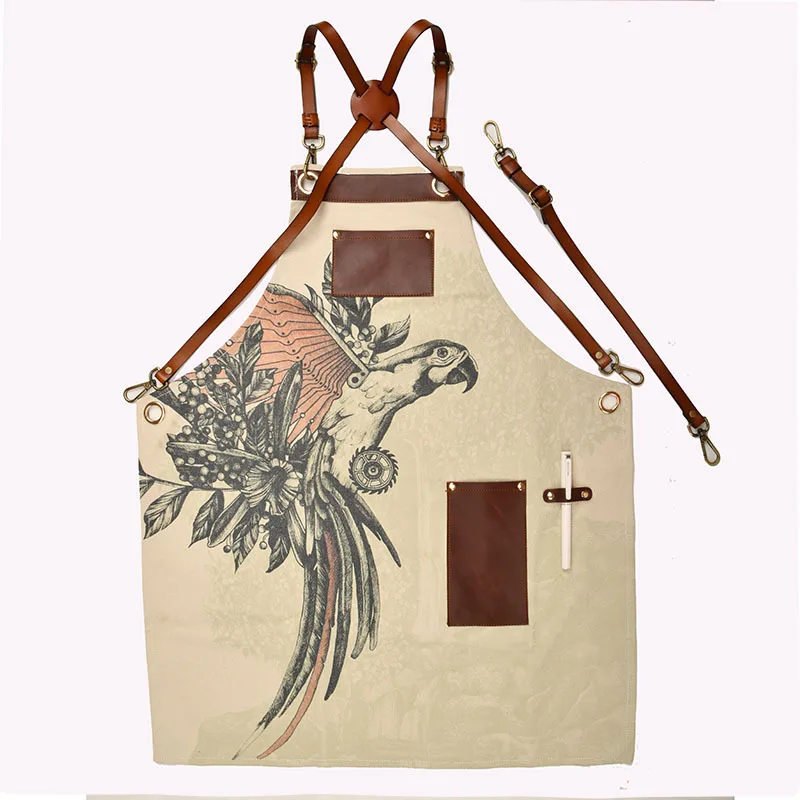 Canvas digital print apron cross waiter fashion coffee shop work heat transfer apron