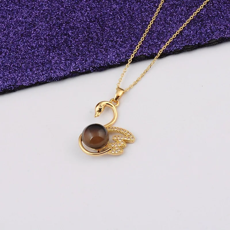Aug jewelry New simple thermochromic stone swan pendant necklace fashion personality clavicle chain necklace