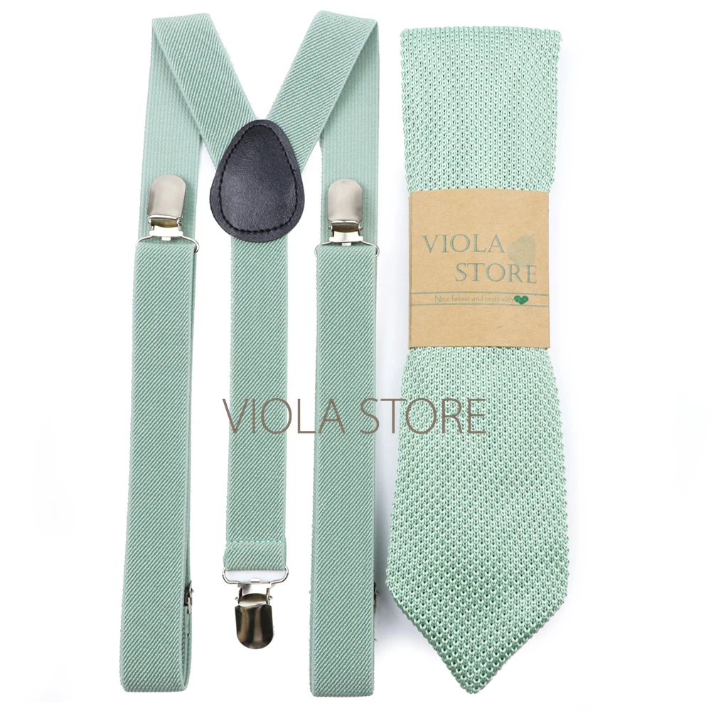 Hot Plaid Floral Sage Green 2.5cm Elastic Suspenders 6cm Tie Set Men Wedding Party Cotton Cravat Brace Adjustable Gift Accessory