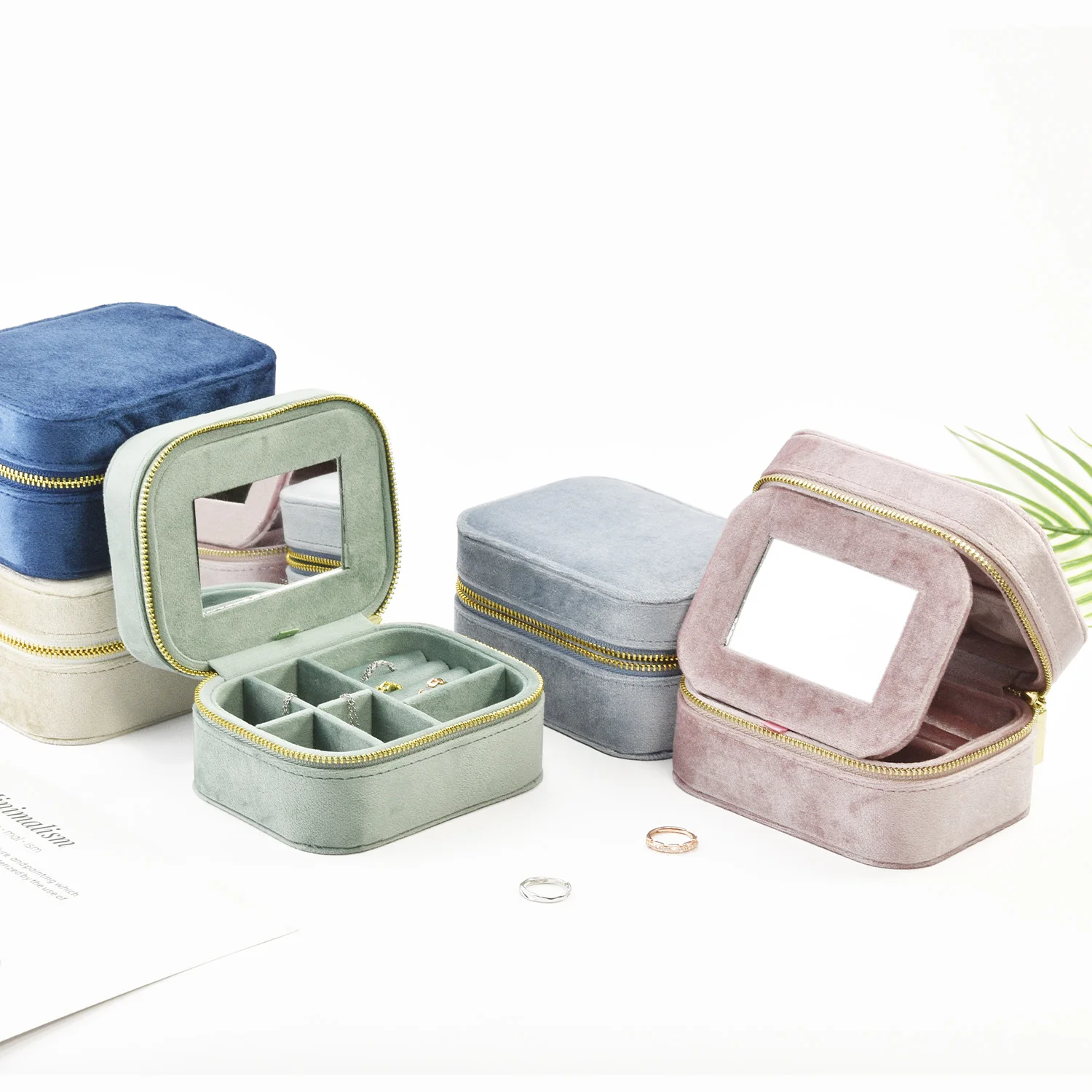 Wholesale Custom Logo Pu Leather Small Travel Jewellery Organizer Case Boxes Portable Ring Earring Necklace Storage Jewelry Box