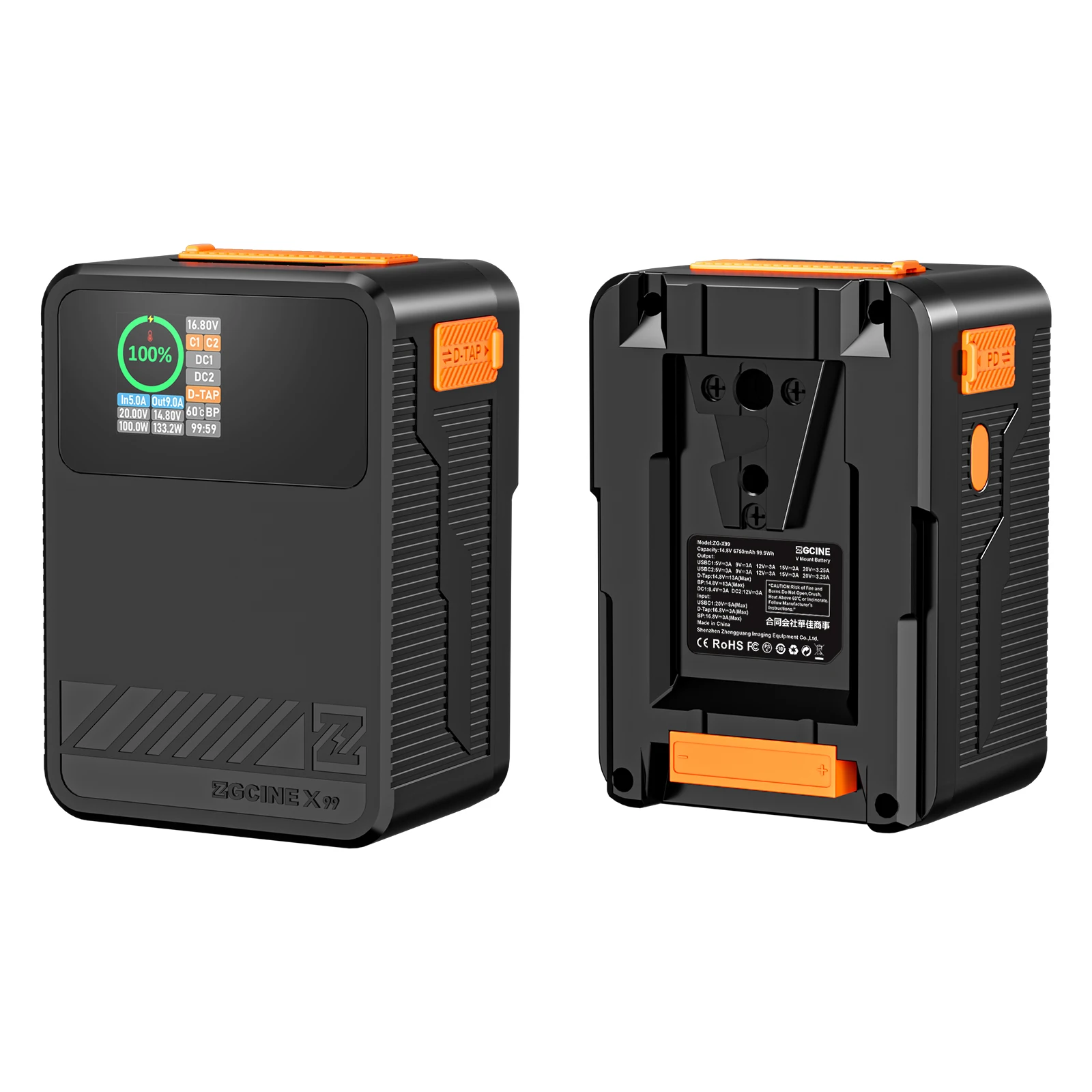 ZGCINE V-образный аккумулятор, 99Wh/14,8 V с 1,3 экраном IPS и полной идентификацией порта, максимальное время зарядки 1,5 h PD 100W