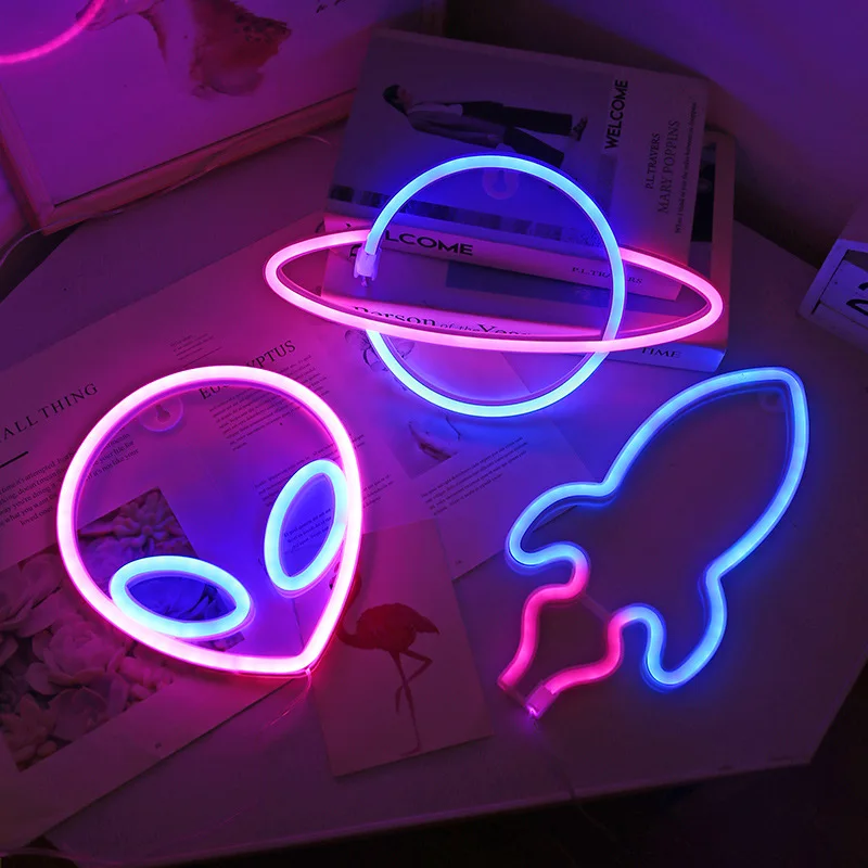 2022 Planet LED Lights Neon Light Sign Bedroom Decor Neon Sign Night Lamp for Rooms Wall Art Bar Party USB or Battery Powered
