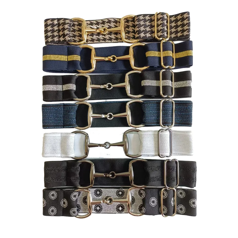 Free Engraved Logo Equestrian Elastic Belt with Snaffle Bit Buckle Horse Products 1.5inch