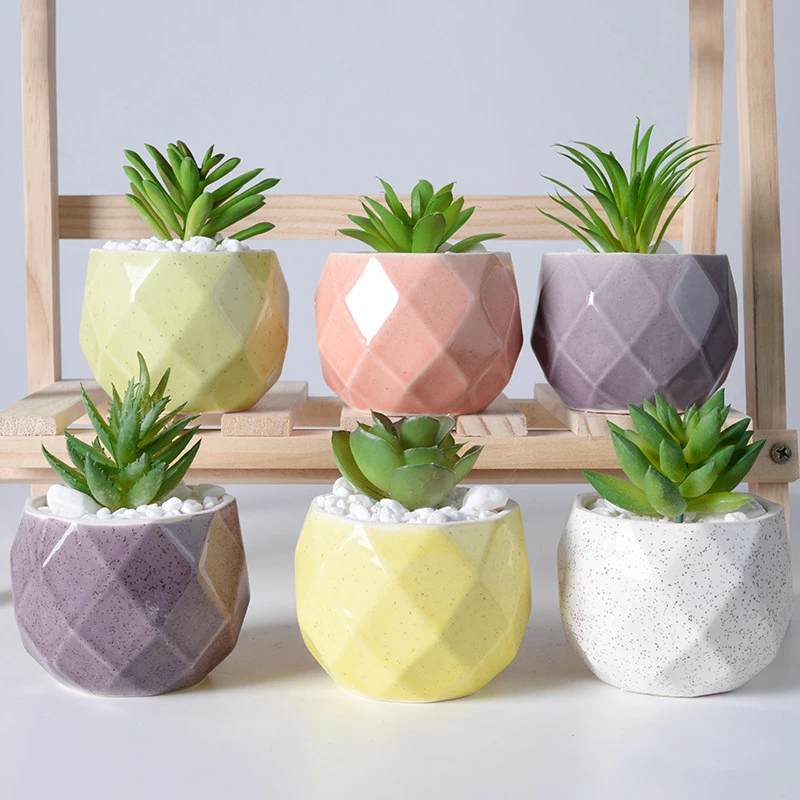 Custom Size Design Desktop Macaron Glazed Ceramic Succulent Cactus Planter Flower Pots