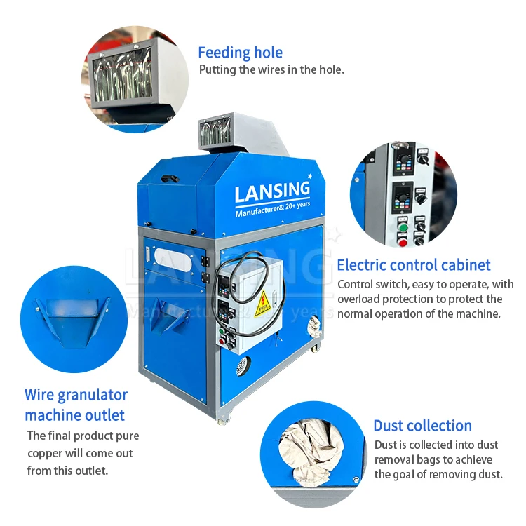Lansing 50-80kg/h Mini Granulator Machine Waste Recycling Aluminum Cable Copper Wire Granulator Machine For Sale