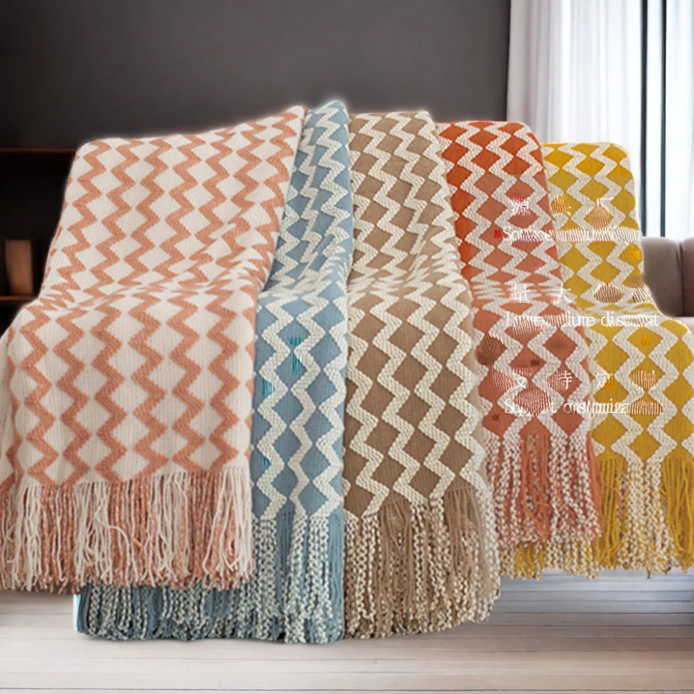2024 Hot Sale Acrylic Knitted New Design Blanket Woven Blanket with Tassels    Throws and Blankets for Decoration