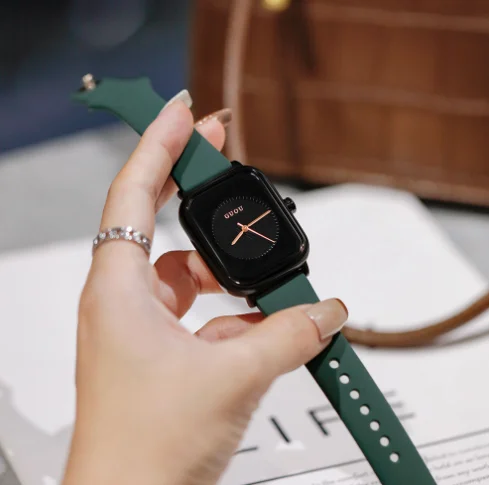 GUOU Silicone Band Square Ladies Fashion Watch Candy Dial No scale Watches Women Wrist Luxury Quartz Watch