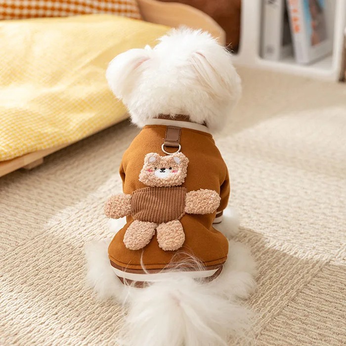 2024  Fall Winter Newest Pocket Bear Cute Pet Dog Draw Sweatshirt Two Legs Clothes