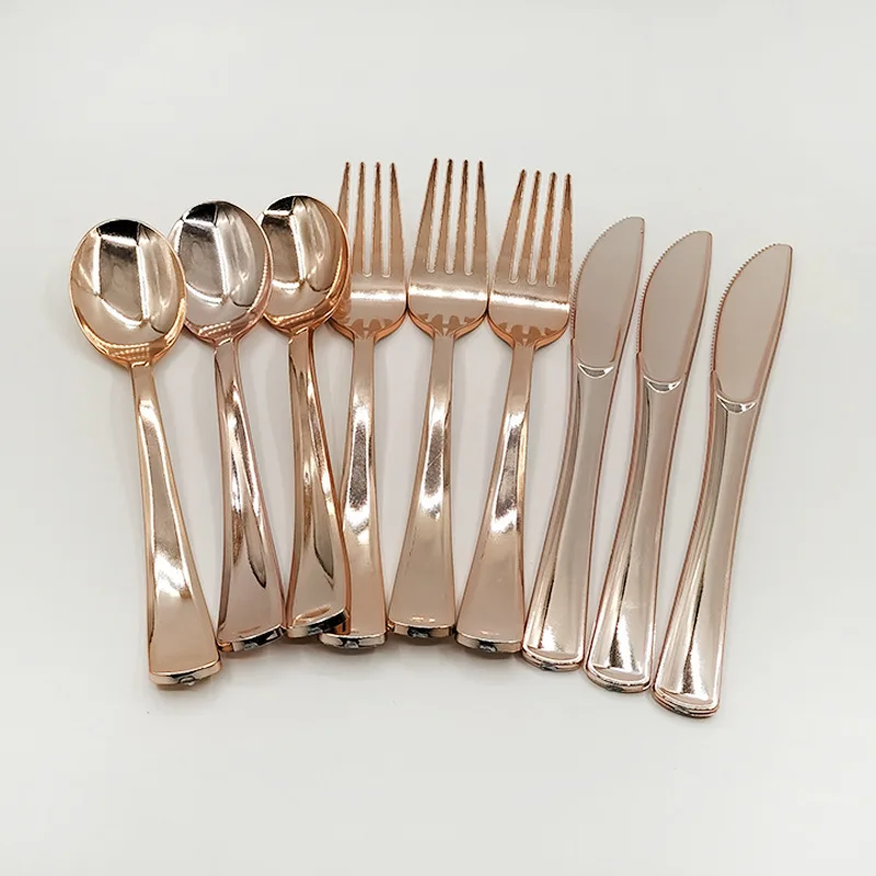 Cutlery Flatware Sets Spoons Forks and Knives New Year Decorations Nipkin Forchette Plastic Custom Chinese Heavy Duty Disposable