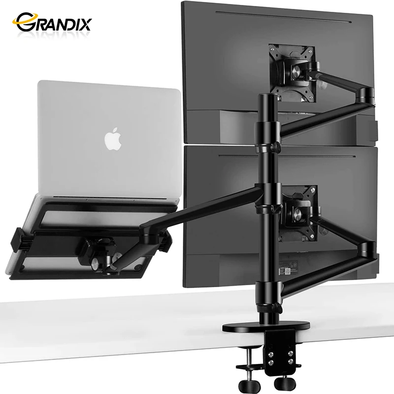 3in1 Aluminum Alloy Ergonomics Height Adjustable Flexible Triple  stand arms Dual Lcd Monitor Arm And Laptop stand holder
